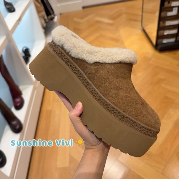 NWT COACH Cecelia Signature Shearling Clog Women's CCO36 Tobacco us 7 - Picture 3 of 5